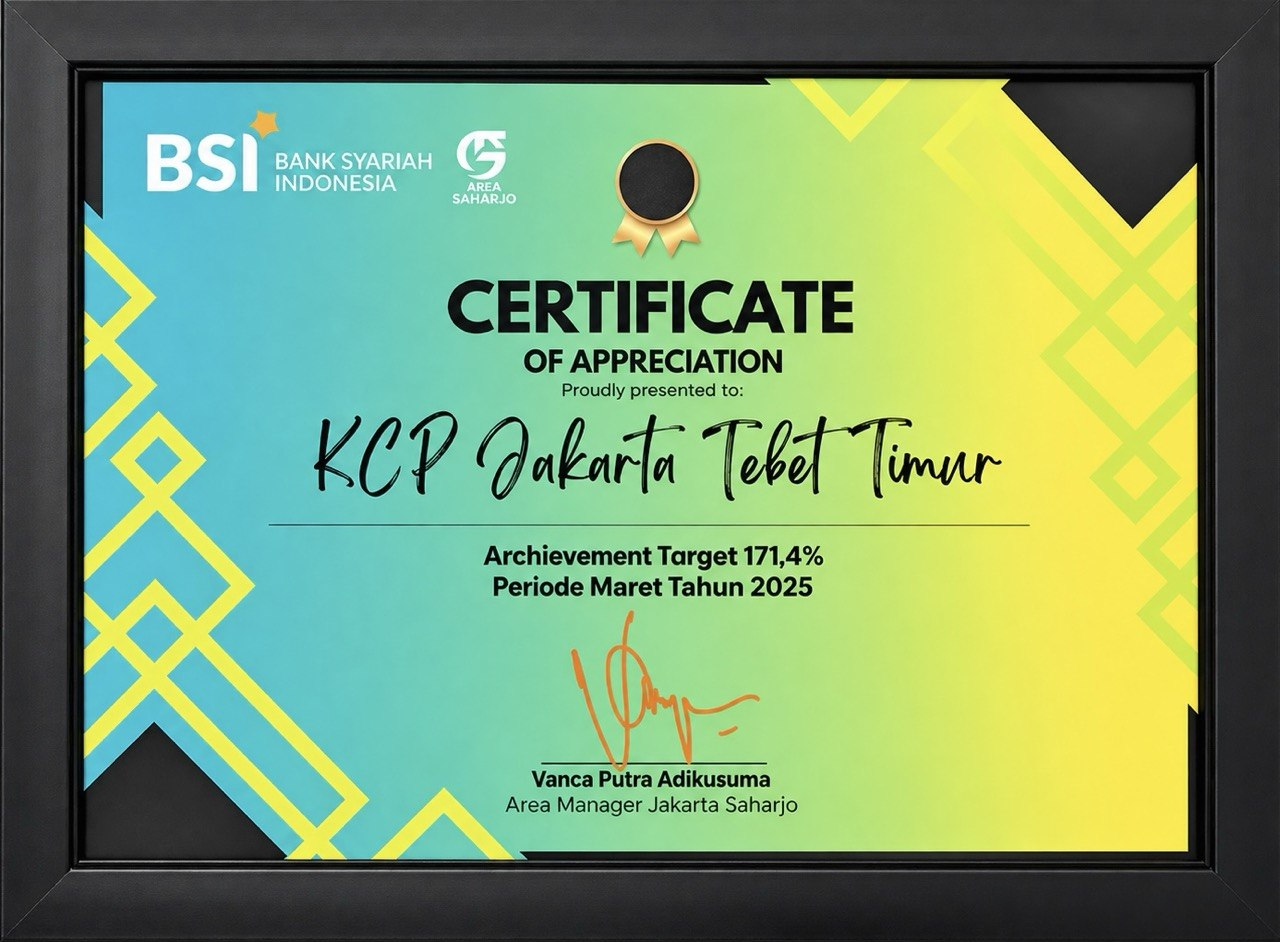 Sertifikat Achievement Target 171,4 persen